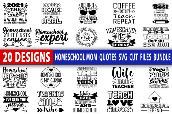 Homeschool Mom Quotes Svg Design Bundle for Crafts and Graphics